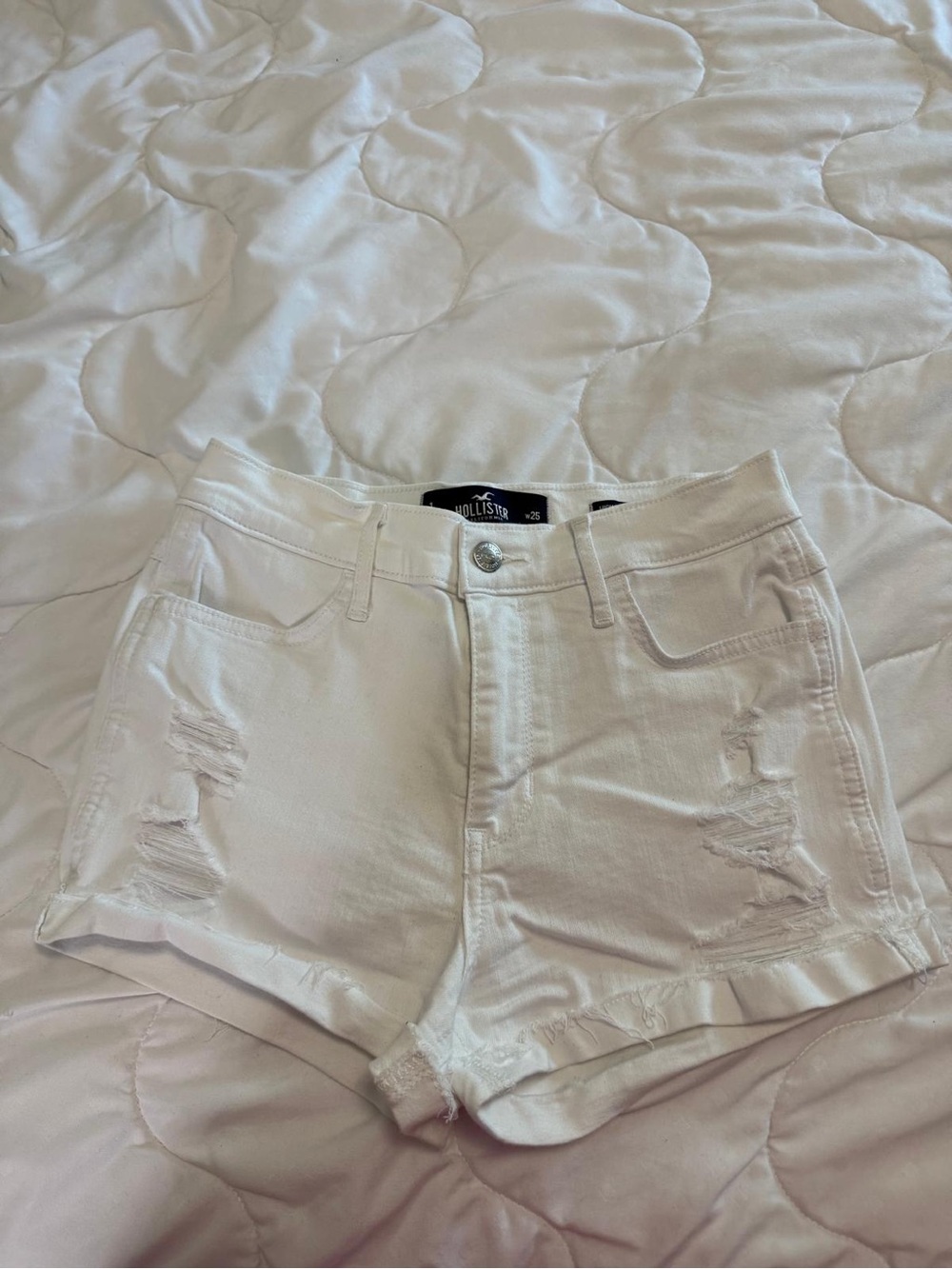 Hollister White Distressed Denim Jean Shorts